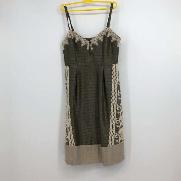 Anthropologie Moulinette Soeurs Olive Green Crochet embroidered rainwashed dress - Picture 4 of 16